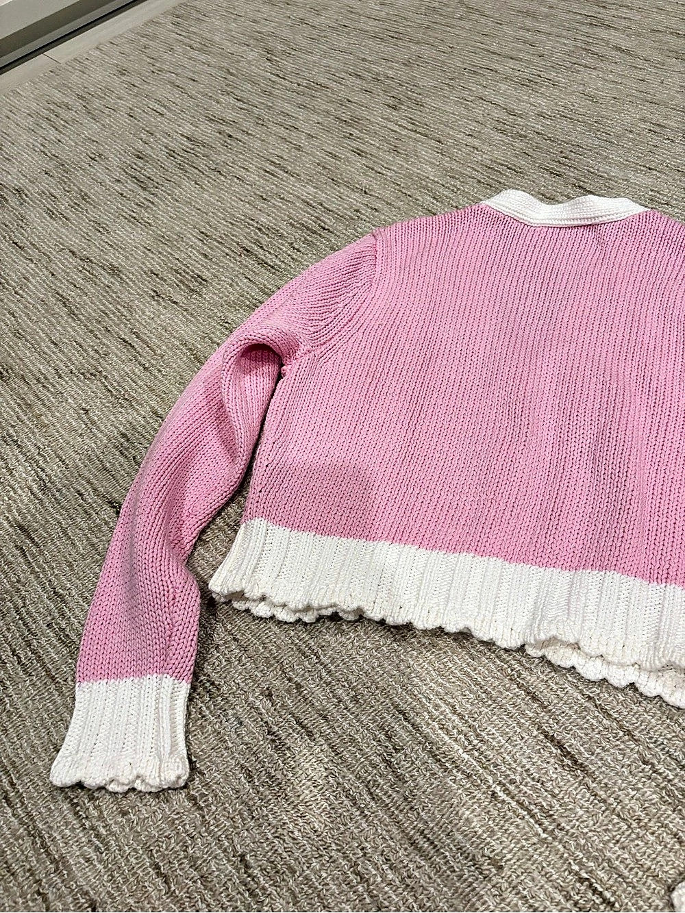 LoveShackFancy Cable Knit Cardigan in Pink & White - Picture 11 of 12